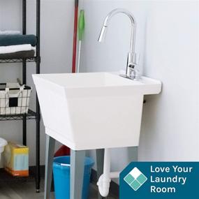 img 2 attached to 🚰 Versatile White Utility Sink Laundry Tub: Chrome Faucet, Pull Down Sprayer, Heavy Duty Slop Sinks for Basement/Garage/Shop