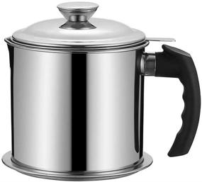 img 4 attached to 🥓 OFNMY Bacon Grease Container: Stainless Steel Oil Storage Pot with Strainer and Dustproof Lid - 1.3L/5.2 Cups, Coaster Tray Included - Ideal for Storing Fat and Frying Oil