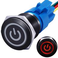 ⚡️ mxuteuk 19mm waterproof latching push button switch - 12v on/off switch with red power symbol light - 1no 1nc spdt - black metal - suitable for 3/4 inch logo