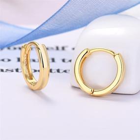 img 2 attached to 🎁 Set of 2 Pairs 14k Gold Plated Dainty Huggie Hoop Earrings - Minimalist Small Hoops for Women, Girls, Men, Boys - Perfect Gift for Birthday, Wedding, Valentine's, Christmas