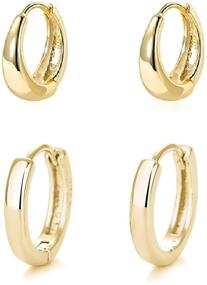 img 4 attached to 🎁 Set of 2 Pairs 14k Gold Plated Dainty Huggie Hoop Earrings - Minimalist Small Hoops for Women, Girls, Men, Boys - Perfect Gift for Birthday, Wedding, Valentine's, Christmas