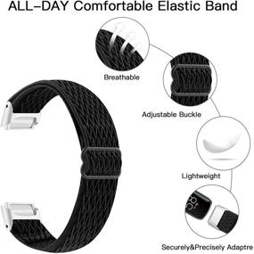 img 2 attached to 🌈 【2Pack】 Elastic Watch Band for Fitbit Luxe - Adjustable Woven Soft Nylon Stretch Sport Breathable Replacement Wristband for Women Men (Black-Beige)