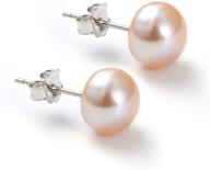 pearl stud earrings: freshwater cultured, flat 925 silver for women and girls - optimal choice logo