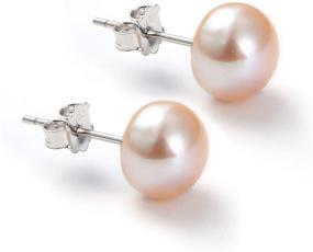 img 4 attached to Pearl Stud Earrings: Freshwater Cultured, Flat 925 Silver for Women and Girls - Optimal Choice