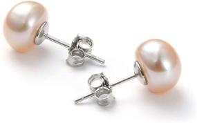 img 2 attached to Pearl Stud Earrings: Freshwater Cultured, Flat 925 Silver for Women and Girls - Optimal Choice