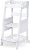 ✨ toetol bamboo toddler kitchen step stool: height adjustable standing tower with anti-slip protection for kids counter learning (white) logo