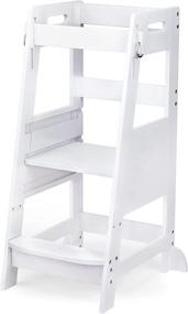 img 4 attached to ✨ TOETOL Bamboo Toddler Kitchen Step Stool: Height Adjustable Standing Tower with Anti-Slip Protection for Kids Counter Learning (White)