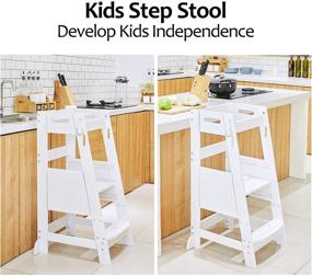 img 3 attached to ✨ TOETOL Bamboo Toddler Kitchen Step Stool: Height Adjustable Standing Tower with Anti-Slip Protection for Kids Counter Learning (White)