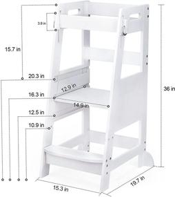 img 1 attached to ✨ TOETOL Bamboo Toddler Kitchen Step Stool: Height Adjustable Standing Tower with Anti-Slip Protection for Kids Counter Learning (White)