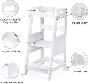img 2 attached to ✨ TOETOL Bamboo Toddler Kitchen Step Stool: Height Adjustable Standing Tower with Anti-Slip Protection for Kids Counter Learning (White)