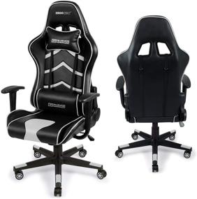 img 2 attached to 🎮 Ergoseat Gaming Chair: Premium PU Leather Executive Ergonomic Office Chair with Adjustable Backrest and Seat Height, Recliner, Swivel Rocker, Headrest, and Lumbar Pillow – Black/White