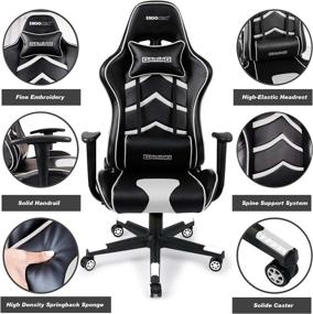 img 1 attached to 🎮 Ergoseat Gaming Chair: Premium PU Leather Executive Ergonomic Office Chair with Adjustable Backrest and Seat Height, Recliner, Swivel Rocker, Headrest, and Lumbar Pillow – Black/White