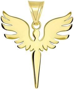 img 2 attached to 👼 Premium Solid 14k Yellow Gold Guardian Angel Archangel Silhouette Pendant - Exquisite and Timeless