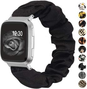 img 4 attached to 🎀 TOYOUTHS Scrunchie Bands - Fitbit Versa/Versa 2/Versa Lite Special Edition Compatible, Cute Elastic Fabric Strap with Pattern Print Replacement Bracelet Scrunchy Wristband for Women and Men (Small, Black)