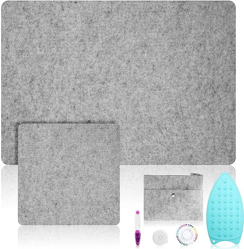 Rdutuok 17 X 24 Wool Pressing Mat for Quilting Large Size & 10 X 10  Portable Size Pure Wool Ironing Pad with Scissors, Tape,Felt Storage Pouch