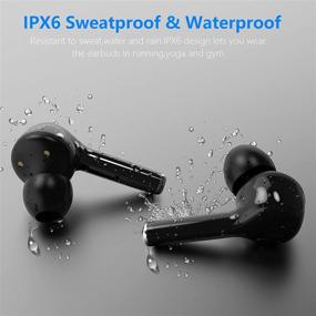 img 1 attached to Беспроводные наушники Bluetooth 5.1 с стереозвуком, защитой от воды IPX6, микрофоном, сенсорным управлением, светодиодным дисплеем и чехлом для зарядки для iPhone и Android - черные