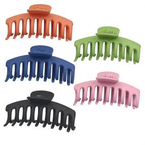 img 4 attached to Big Hair Claw Clips: 5-Piece Set 💇 with 4-Inch Nonslip Large Claws for Thick Hair