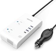 bestek 200w power inverter, dc 12v to ac 110v car inverter with 7.8a 4 usb ports, multi-protection car charger adapter, etl listed - white logo