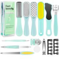 👣 pedicure foot file tools kit - professional callus remover for feet, double-sided hard dead skin shaver - home & professional wet dry use - best gift for family, friends, men, women - complete foot care set+ logo