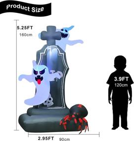 img 1 attached to 🎃 Halloween Inflatable Decoration, KIDJFGG 5.25Ft Christmas Inflatable Tombstones with 2 Ghosts & Large Spider | LED Lights | Outdoor Halloween Decorations | Includes Stakes | Christmas Décor