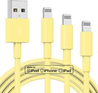 🍎 yellow 3pack apple mfi certified iphone charger cable 3ft - fast charging apple lightning to usb cord for iphone 12/11/11pro/11max/x/xs/xr/xs max/8/7/6 - long-lasting apple phone chargers logo