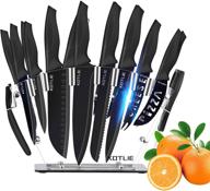 🔪 kotlie 19-piece kitchen knife set - dishwasher safe, high carbon stainless steel chef knife set with scissors, 6x serrated steak knives, peeler, knife sharpener & acrylic stand logo