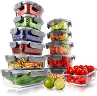 🍲 nutrichef ncglgy - 24-piece stackable glass meal-prep containers with newly innovated hinged bpa-free 100% leakproof locking lids in gray - superior glass food storage containers, freezer-to-oven safe логотип