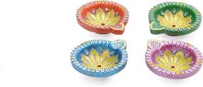 img 1 attached to Diya For Christmas Decorations Handmade Round Shape Natural Decorative Clay Earthen Oil Lamp Traditional Diya With Acrylic Rangoli Diwali Puja Festival Decoration Home Multi Color Pack Of 4