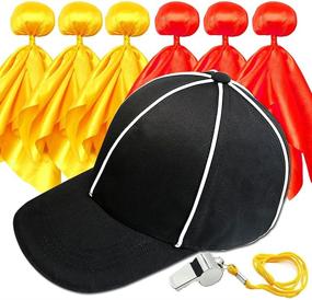 img 4 attached to Flag Football Set with Tossing Flags Sports Fan Set Penalty Flag Party Accessory (3 Yellow and 3 Red), Official Referee Hat, Stainless Steel Whistle with Lanyard, Umpire Hat, Referee Cap Set