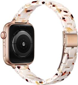 img 3 attached to ⌚ OUHENG Slim Resin Strap: Stylish Thin Band for Apple Watch SE 7/6/5/4/3/2/1 in Bubbly Nougat White/Rose Gold (41mm 40mm 38mm)