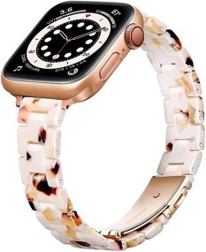 img 4 attached to ⌚ OUHENG Slim Resin Strap: Stylish Thin Band for Apple Watch SE 7/6/5/4/3/2/1 in Bubbly Nougat White/Rose Gold (41mm 40mm 38mm)
