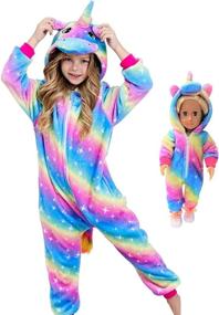 img 4 attached to 🦄 CHETOSHO Girls Unicorn Pajamas Onesie Costume Set: Oblique Stripe Starry Blue, 8 Years - Comes with Matching Doll Pajamas