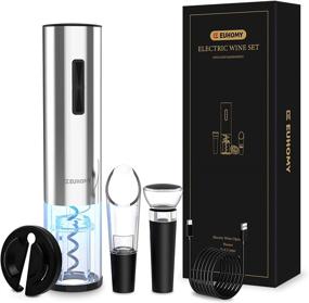 img 4 attached to Euhomy USB Rechargeable Electric Wine Opener Set with Stainless Steel Cordless Bottle Opener, 2-in-1 Aerator & Pourer, Foil Cutter, and 2 Vacuum Preservation Stoppers