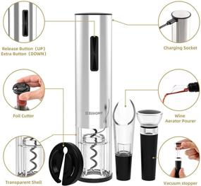 img 3 attached to Euhomy USB Rechargeable Electric Wine Opener Set with Stainless Steel Cordless Bottle Opener, 2-in-1 Aerator & Pourer, Foil Cutter, and 2 Vacuum Preservation Stoppers