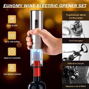 img 2 attached to Euhomy USB Rechargeable Electric Wine Opener Set with Stainless Steel Cordless Bottle Opener, 2-in-1 Aerator & Pourer, Foil Cutter, and 2 Vacuum Preservation Stoppers