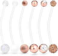 🤰 hoeudjo cz pregnancy belly button rings 14g clear flexible adjustable sports long pregnant navel rings retainer - 1 1/2 inch bar - set of 6-12 pieces logo