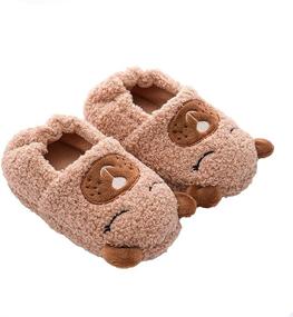 img 4 attached to Toddler Slippers Cartoon Animals Plush Boys' Shoes ~ Slippers