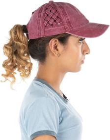 img 3 attached to Funky Junque Criss Cross Hat: The Ultimate Women's Ponytail Baseball Cap with a Distressed and Messy Bun Trucker Style