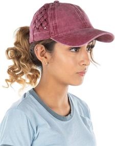 img 2 attached to Funky Junque Criss Cross Hat: The Ultimate Women's Ponytail Baseball Cap with a Distressed and Messy Bun Trucker Style