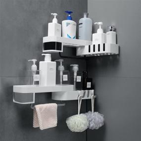 img 4 attached to pekifaves Corner Shower Caddy: Innovative Wall Mounted Organizer with Adhesive, Hooks, and Rotatable Jewelry Box