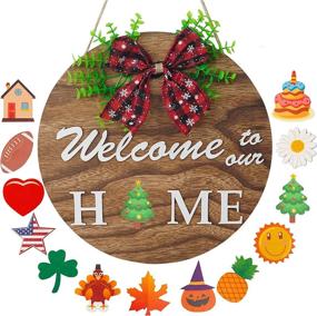 img 4 attached to 🏡 Funpeny Interchangeable Outdoor Round Wall Hanging Door Sign – Welcome Sign for Front Door, Porch Wall Decoration – Farmhouse Housewarming & Holiday Décor