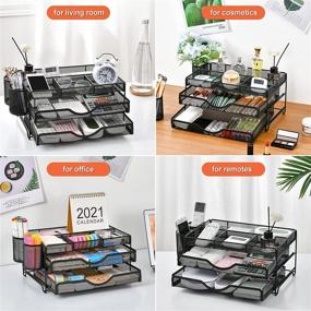 img 1 attached to 🗄️ Marbrasse Mesh Desk Organizer with 3-Tier Drawers, 2 Pen Holders, and Sliding Storage - Office Supplies and Accessories, Paper/Magazine Organizer for Letter/A4 Paper