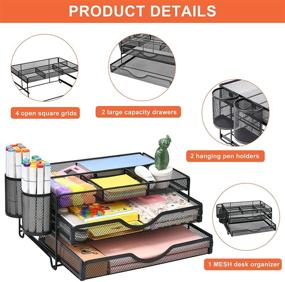 img 2 attached to 🗄️ Marbrasse Mesh Desk Organizer with 3-Tier Drawers, 2 Pen Holders, and Sliding Storage - Office Supplies and Accessories, Paper/Magazine Organizer for Letter/A4 Paper