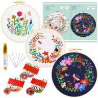 caydo 3 sets embroidery starter kit: pattern, instructions & tools for adults with plastic hoops, color threads & clothes logo