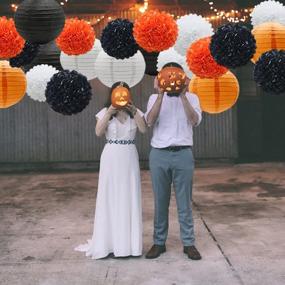 img 2 attached to 🎉 Vibrant 15-Piece Orange Black White Hanging Party Decorations Set: Ideal for Weddings, Birthdays, Showers, and Graduations – KAXIXI Paper Flowers Pom Poms Balls and Lanterns