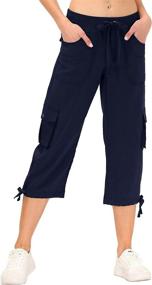 img 3 attached to 👖 MoFiz Women's Cargo Capris: Lightweight Quick-Dry Hiking Running Pants - Outdoor Athletic Shorts with Khaki Loose Fit, Button Closure & Multiple Pockets