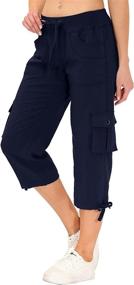 img 2 attached to 👖 MoFiz Women's Cargo Capris: Lightweight Quick-Dry Hiking Running Pants - Outdoor Athletic Shorts with Khaki Loose Fit, Button Closure & Multiple Pockets