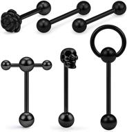 scerring 6pcs 14g stainless steel rose skull door lock tongue teaser double barbell with slave ring nippleings ring body piercing jewelry: edgy and alluring collection logo