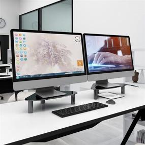 img 2 attached to 🖥️ Triangle Computer Monitor and Laptop Corner Stand, Black, 2 Pack - HD01B-203: Maximizing Space on Desktop