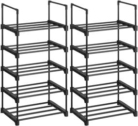 img 4 attached to 👞 Maximize Floor Space with SONGMICS 5-Tier Shoe Rack Set, Stackable Metal Shoe Storage Organizer for Hallway, Bedroom, Living Room - Black ULSA055B02